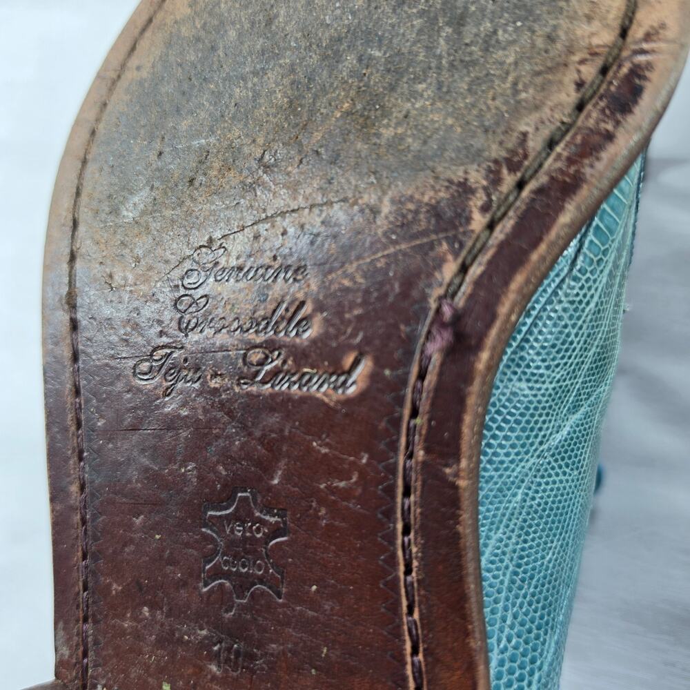 David Eden Oxfords Mens 10.5 Crocodile Patchwork Baby Blue - Picture 5 of 8